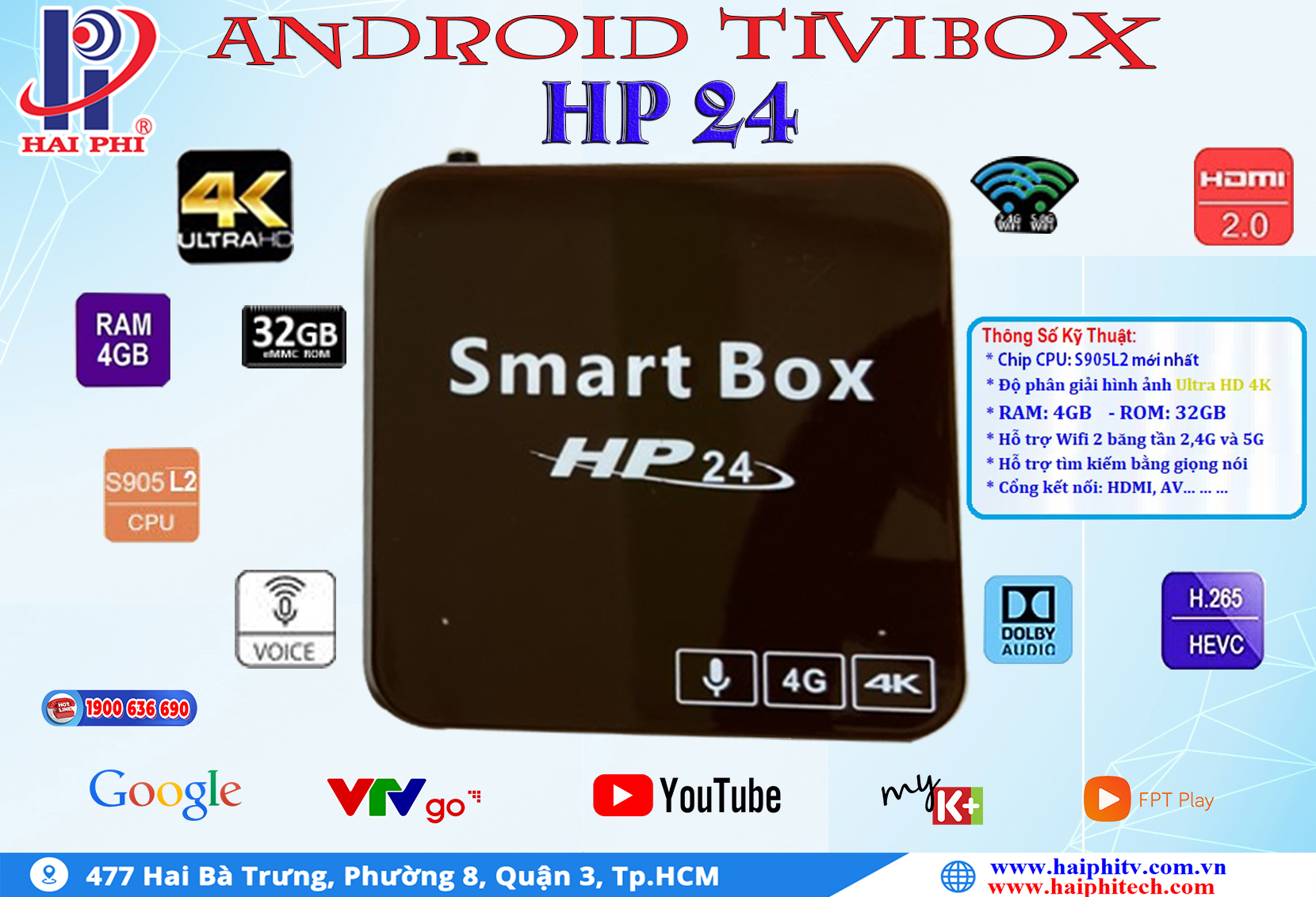 Android Tivi Box Ram 4G Chuẩn 4K HP